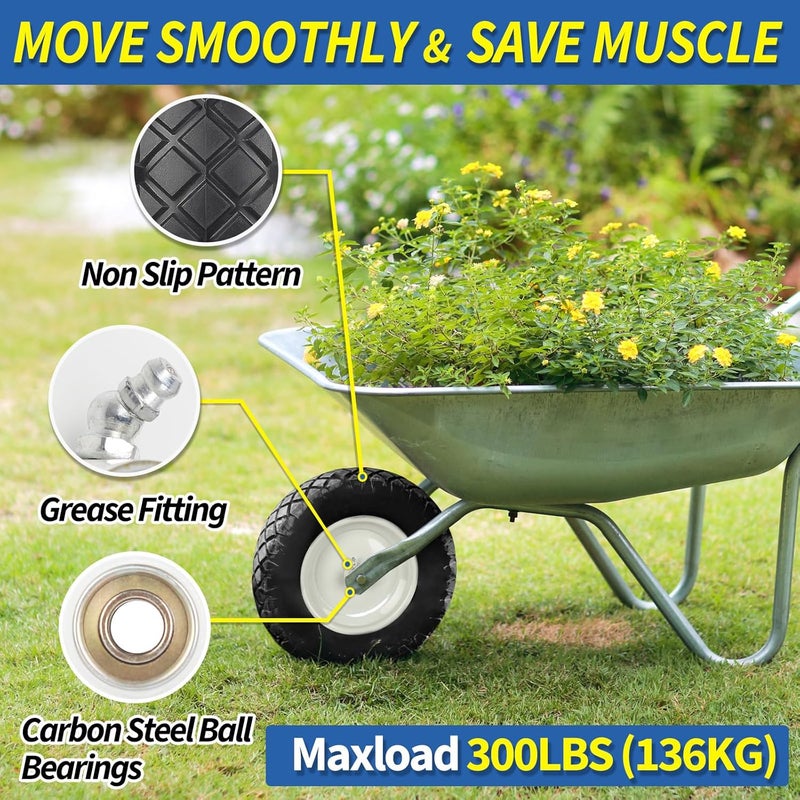 GICOOL 4.80/4.00-8" Wheelbarrow Tire, 16" Flat-Free Solid Tire and Wheel, 3-6" Centered Hub, 5/8" & 3/4" Bearing, For Broadcast Spreader Garden Wagon Cart Trolley Dolly (1 Pack) - Image 3